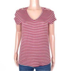 Moral Fiber striped cold shoulder v neck top